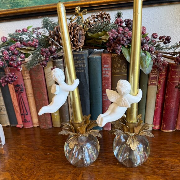 Vintage Porcelain Angel Taper Candle Huggers, Set of 2 - Picture 7 of 13